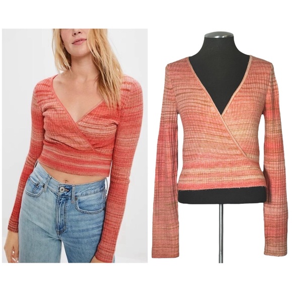American Eagle Outfitters Sweaters - American Eagle – Space Dye Knit Long Sleeve Wrap Crop Top – Medium